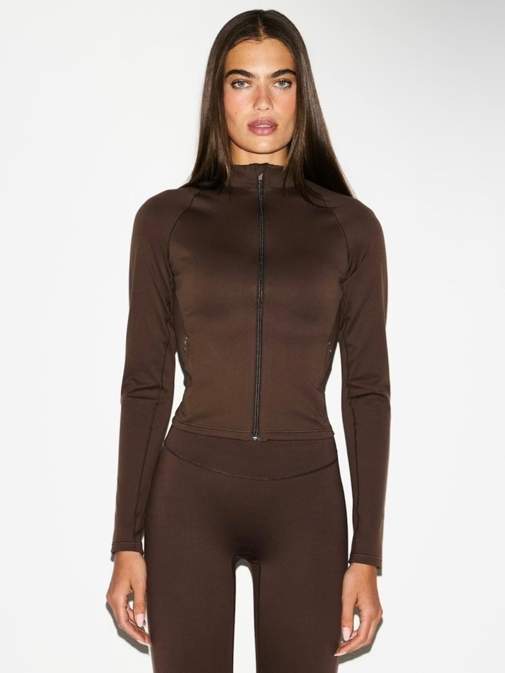 NikeSKIMS MATTE Mock Neck Full Zip Jacket In color Dark Sepia Size XS